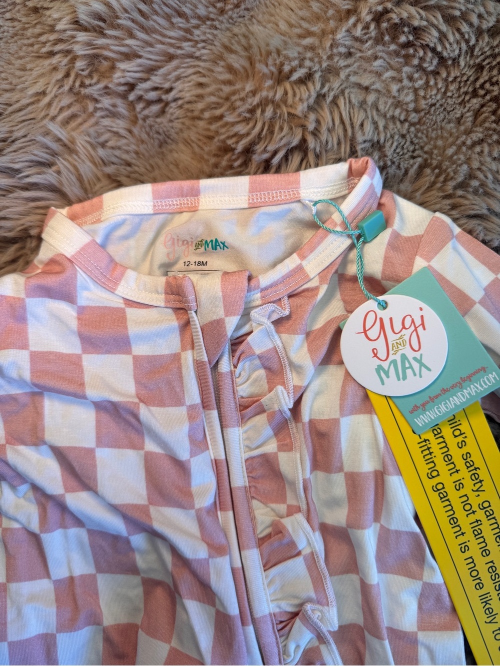 Pink Checkerboard Zip-Front Baby One-Piece NEW - Picture 4 of 4
